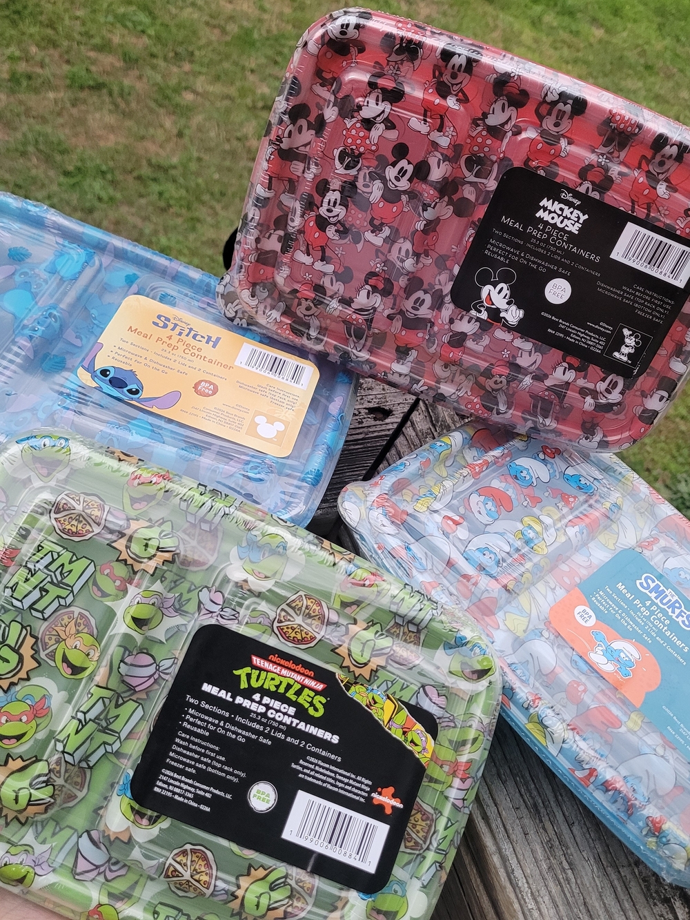 Pick one Meal Prep Container Set: Mickey Mouse, TMNT, Smurfs, Stitch